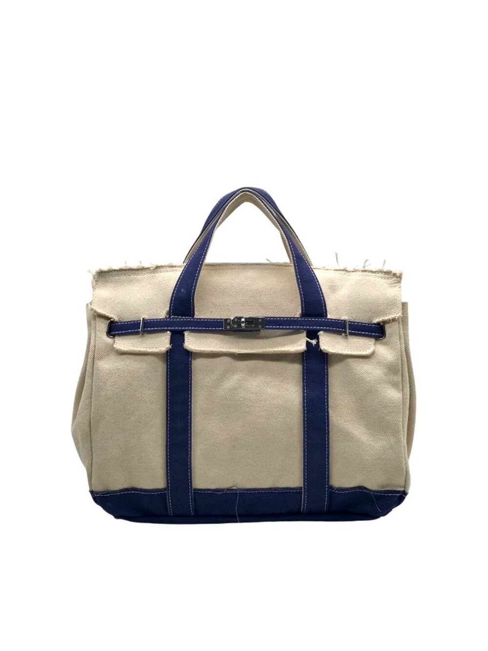 Sunwin Cream & Blue Canvas Tote Bag